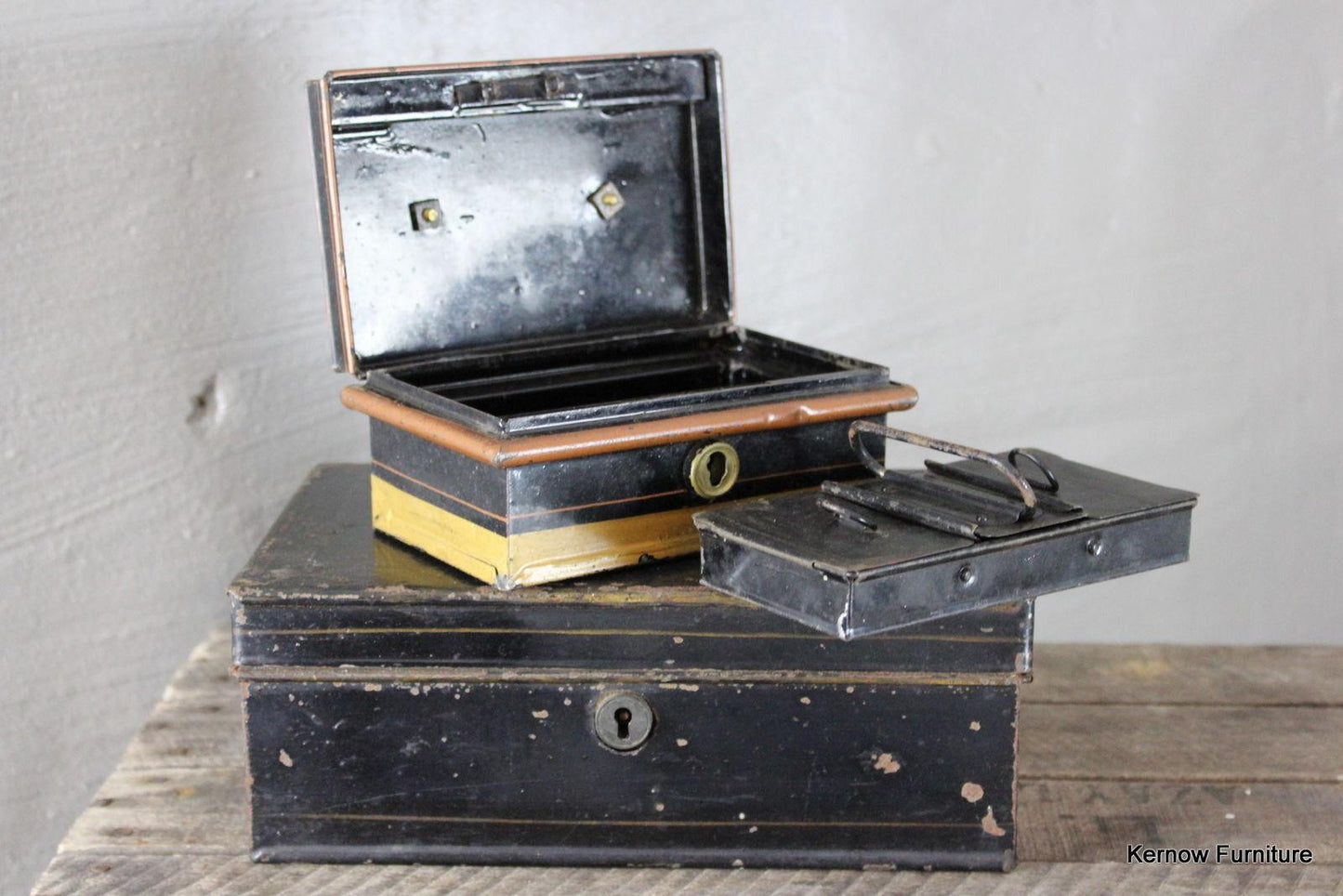 Pair Antique Small Black Tins - Kernow Furniture