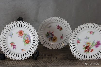 Set 6 Pierced China Floral Plates - Kernow Furniture