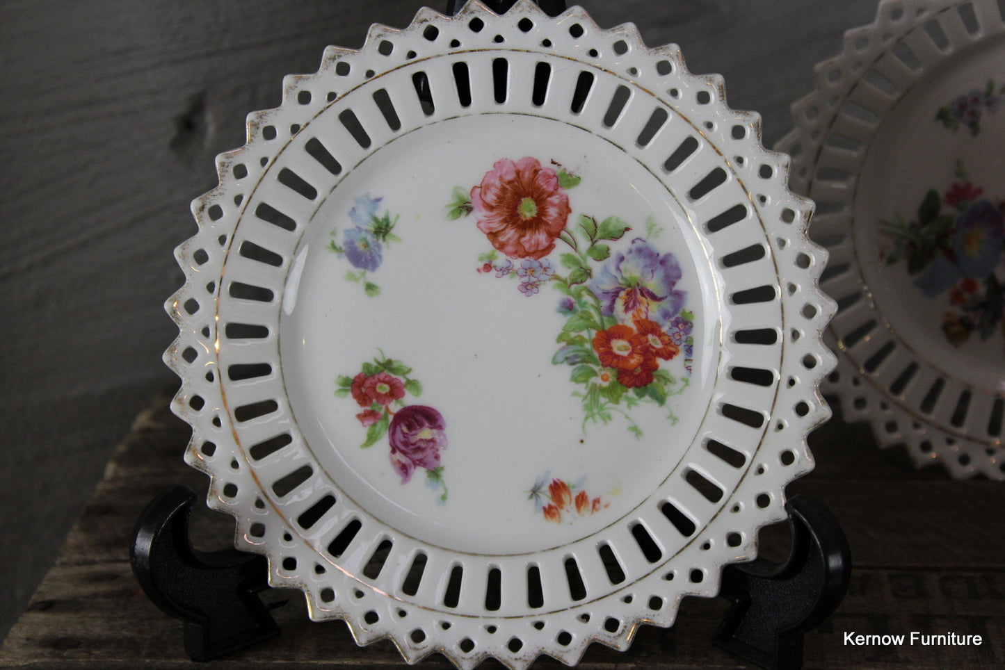 Set 6 Pierced China Floral Plates - Kernow Furniture