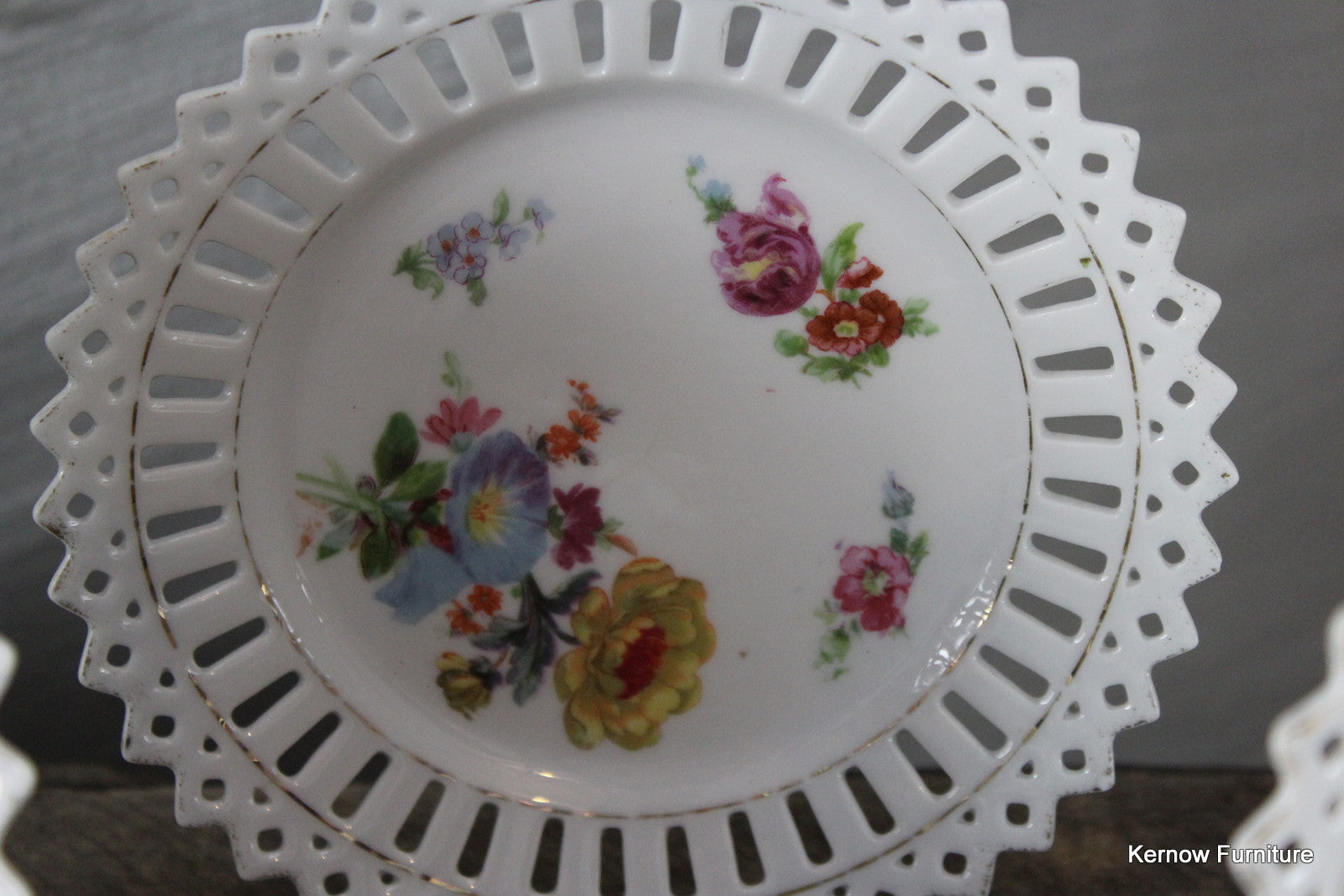 Set 6 Pierced China Floral Plates - Kernow Furniture