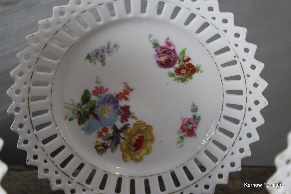 Set 6 Pierced China Floral Plates - Kernow Furniture