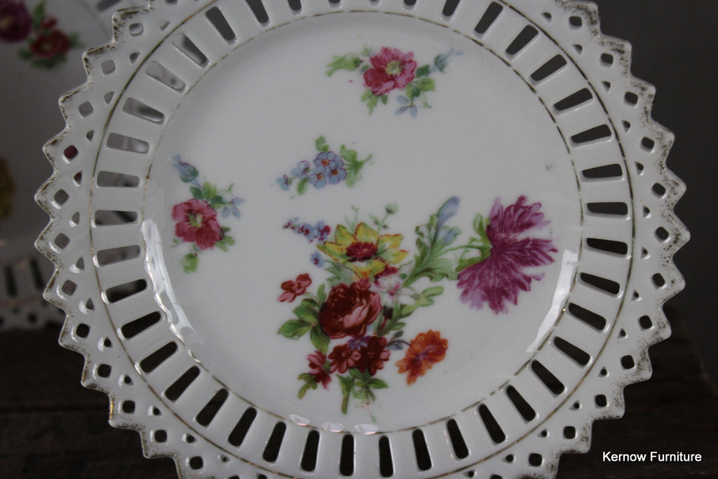 Set 6 Pierced China Floral Plates - Kernow Furniture