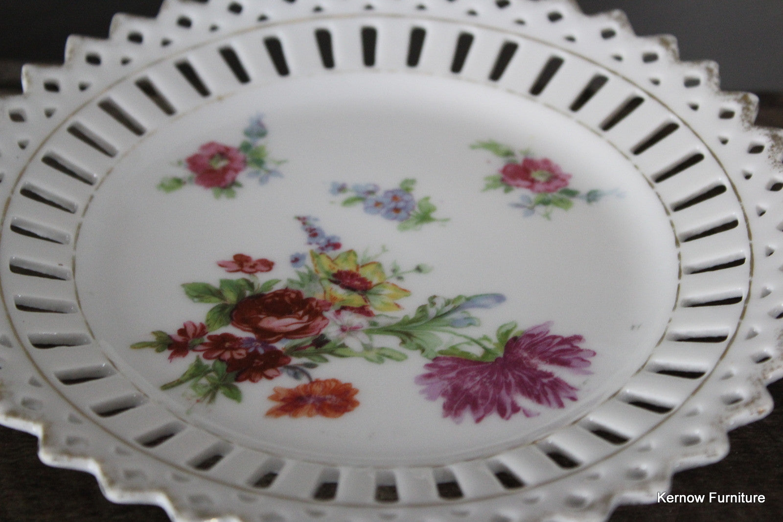 Set 6 Pierced China Floral Plates - Kernow Furniture