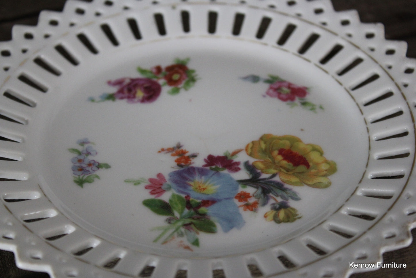 Set 6 Pierced China Floral Plates - Kernow Furniture