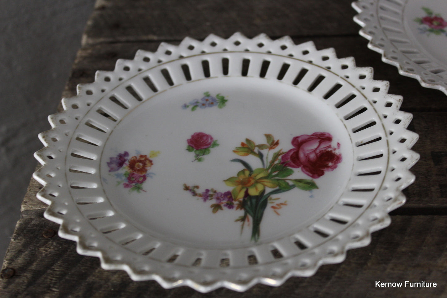 Set 6 Pierced China Floral Plates - Kernow Furniture