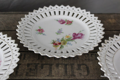 Set 6 Pierced China Floral Plates - Kernow Furniture