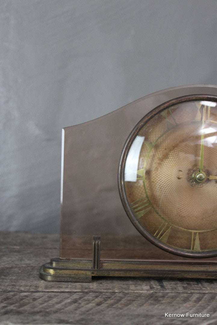 Vintage Deco Pink Glass Mantle Clock - Kernow Furniture