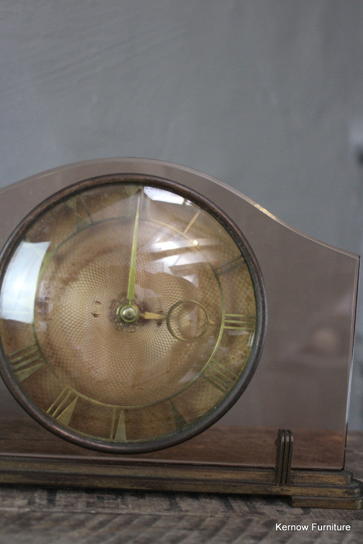 Vintage Deco Pink Glass Mantle Clock - Kernow Furniture