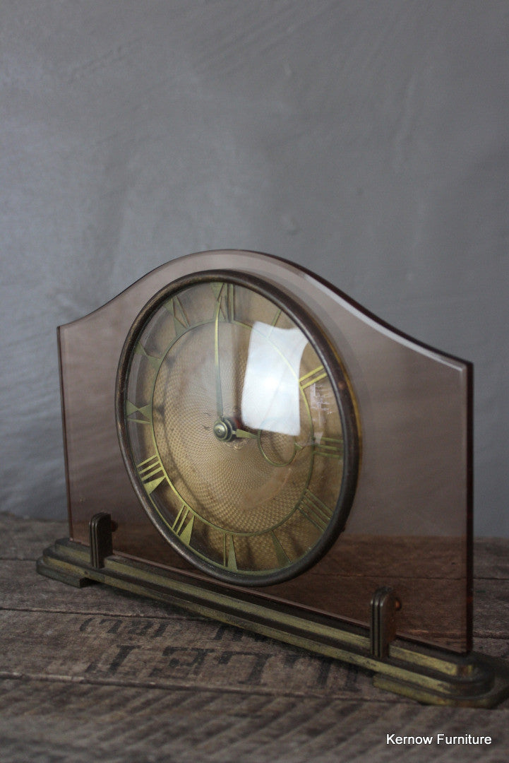 Vintage Deco Pink Glass Mantle Clock - Kernow Furniture