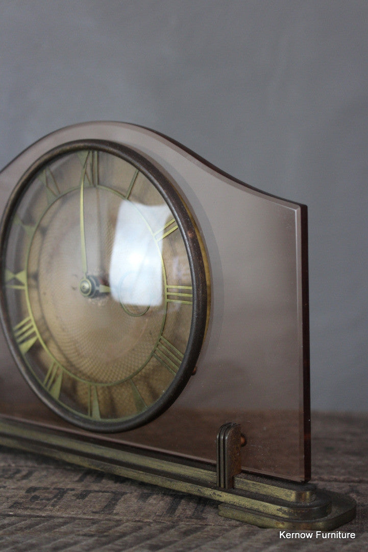 Vintage Deco Pink Glass Mantle Clock - Kernow Furniture