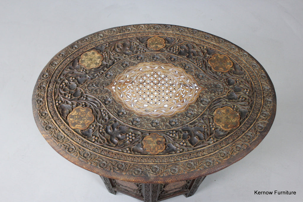 Carved & Inlaid Syrian Side Table - Kernow Furniture