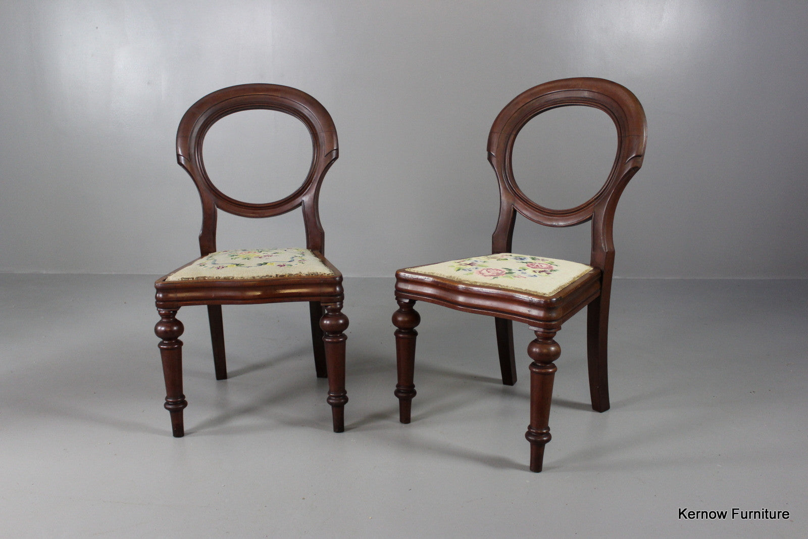 Pair Mahogany Balloon Back Dining Chairs - Kernow Furniture