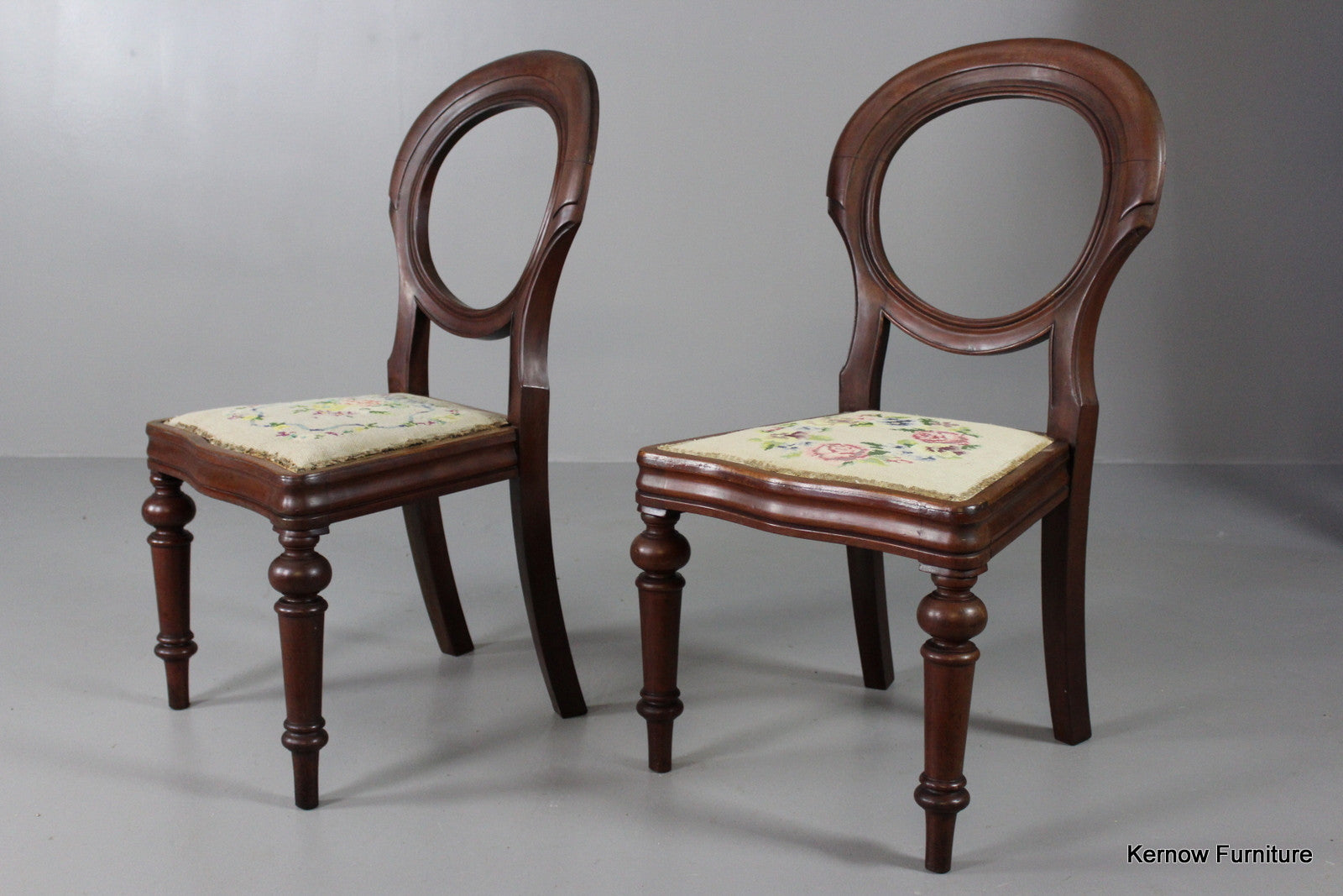 Pair Mahogany Balloon Back Dining Chairs - Kernow Furniture