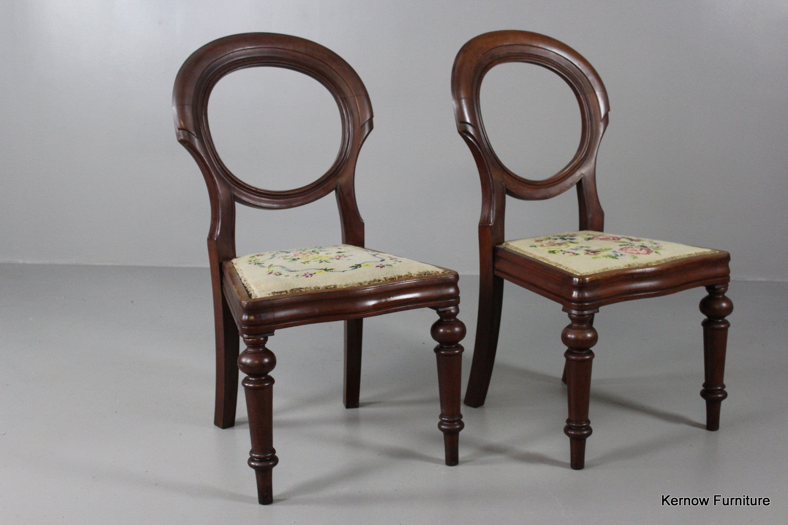 Pair Mahogany Balloon Back Dining Chairs - Kernow Furniture