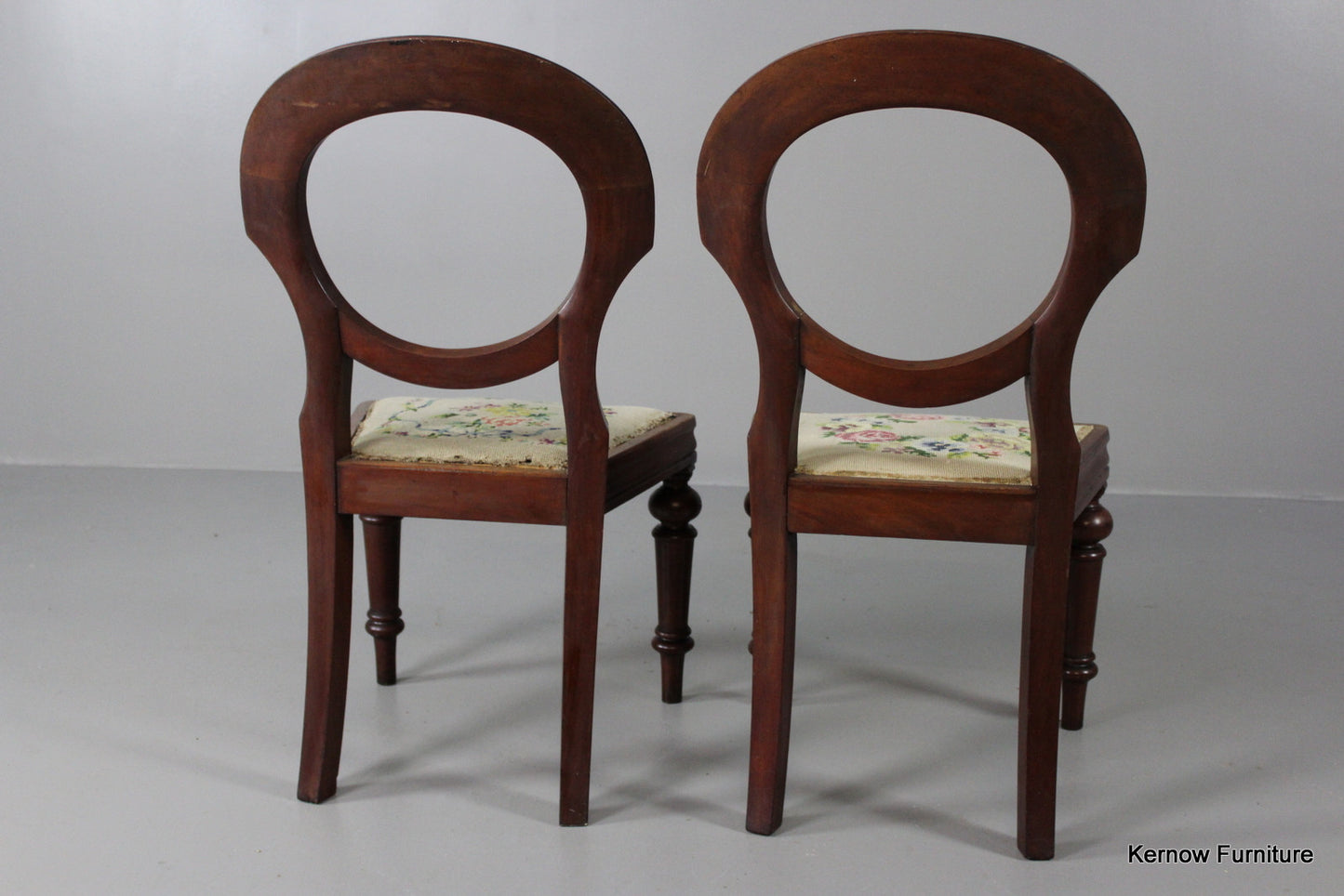 Pair Mahogany Balloon Back Dining Chairs - Kernow Furniture