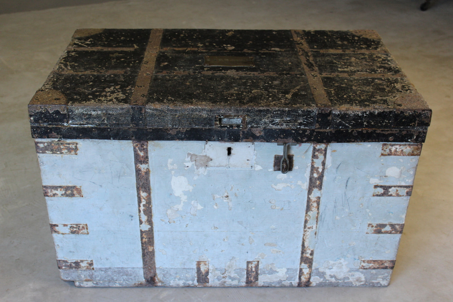 Large Antique Naval Travelling Trunk Rough Luxe - Kernow Furniture