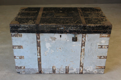 Large Antique Naval Travelling Trunk Rough Luxe - Kernow Furniture