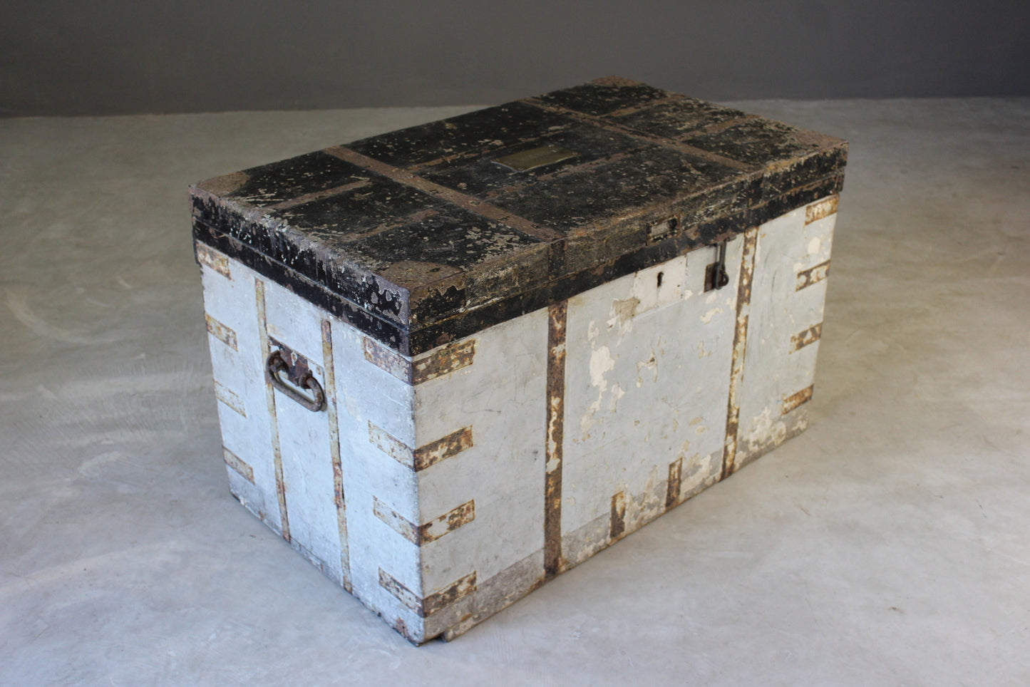 Large Antique Naval Travelling Trunk Rough Luxe - Kernow Furniture