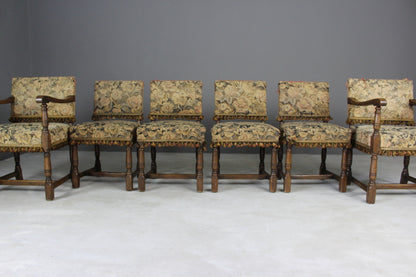 Set 6 17th Century Style Antique Oak Upholstered Dining Chairs - Kernow Furniture