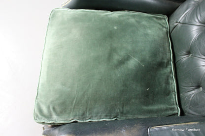 Early 20th Century Green Leather Button Back Armchair - Kernow Furniture