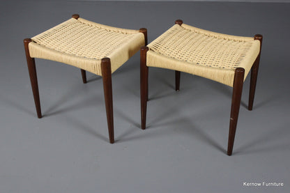 Pair Danish Teak Paper Cord Stools - Kernow Furniture
