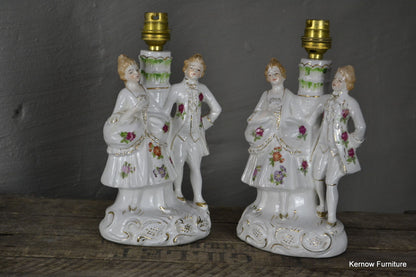 Pair Vintage Porcelain Figurine Table Lamps - Kernow Furniture