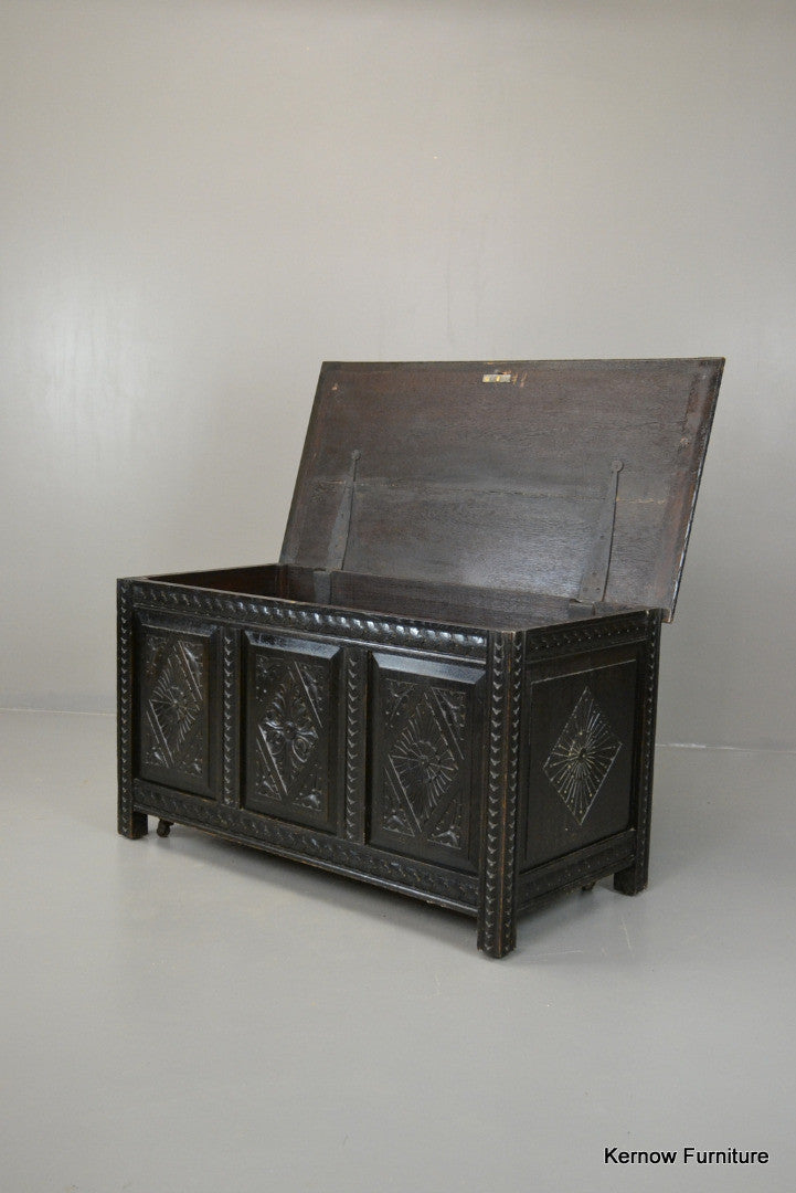 Victorian Ebonised Carved Coffer - Kernow Furniture