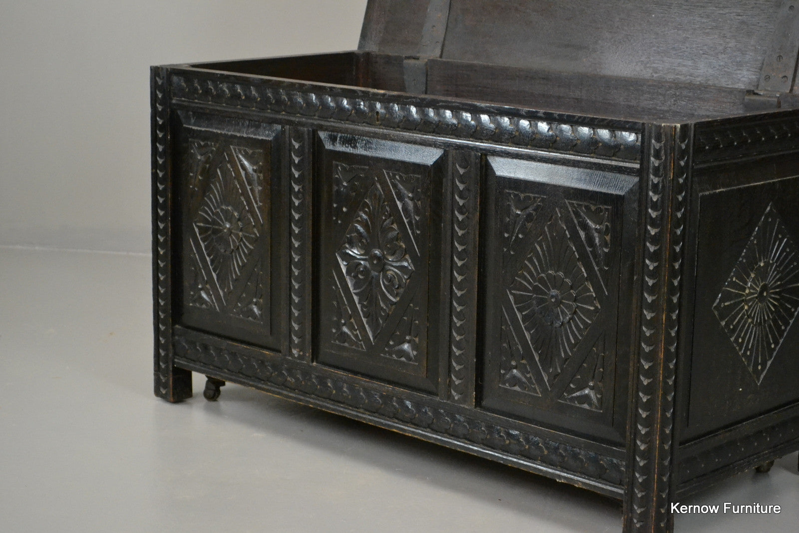 Victorian Ebonised Carved Coffer - Kernow Furniture