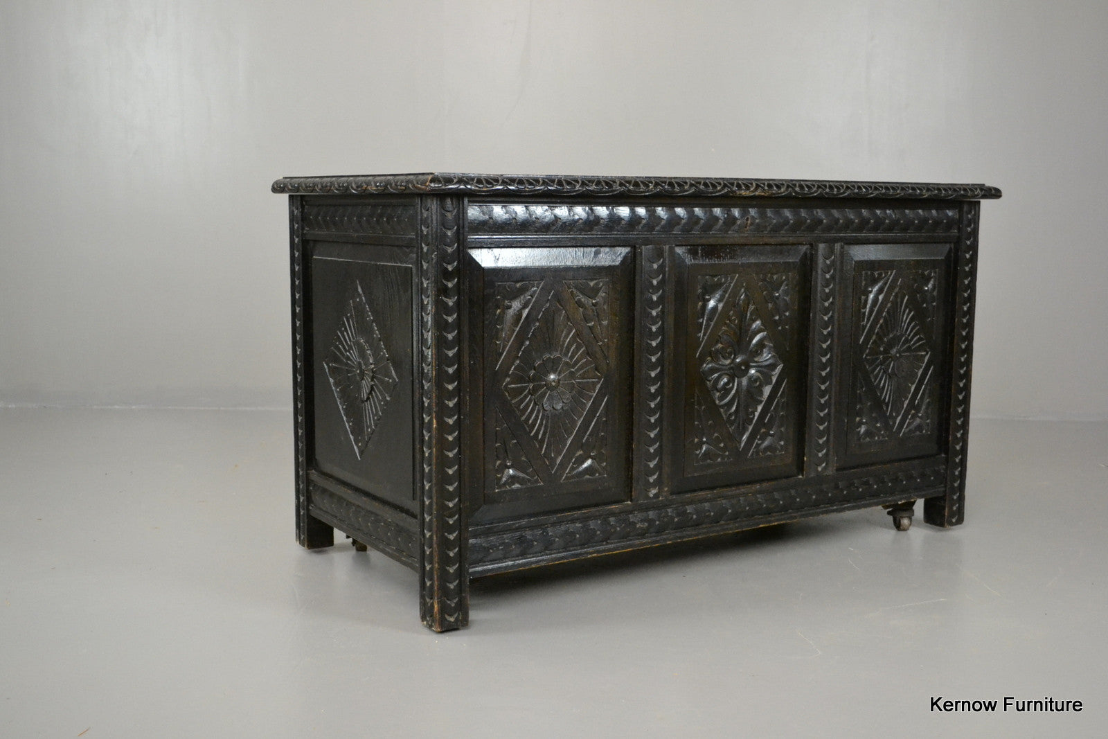 Victorian Ebonised Carved Coffer - Kernow Furniture