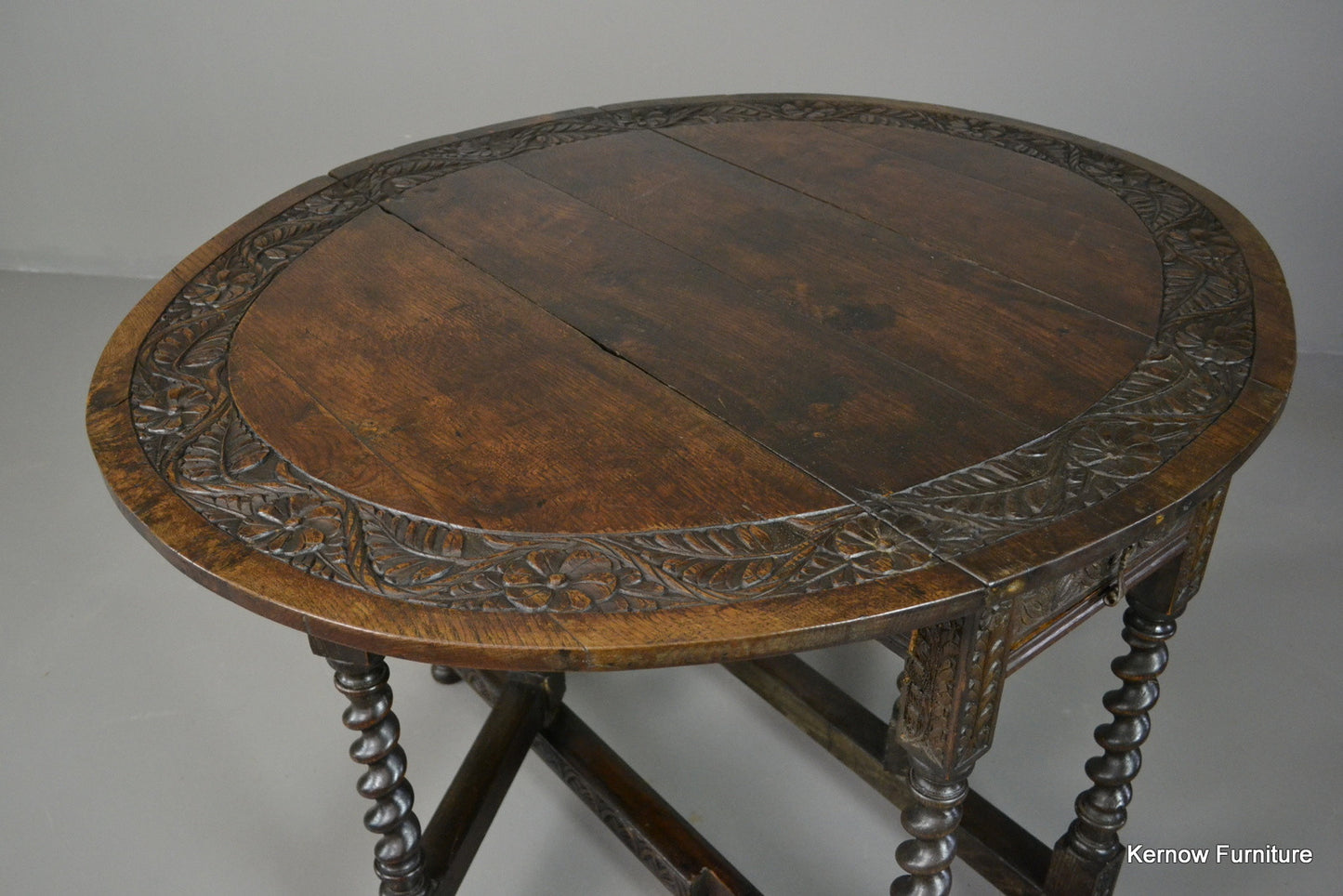 Pollard Oak Carved Drop Leaf Table - Kernow Furniture