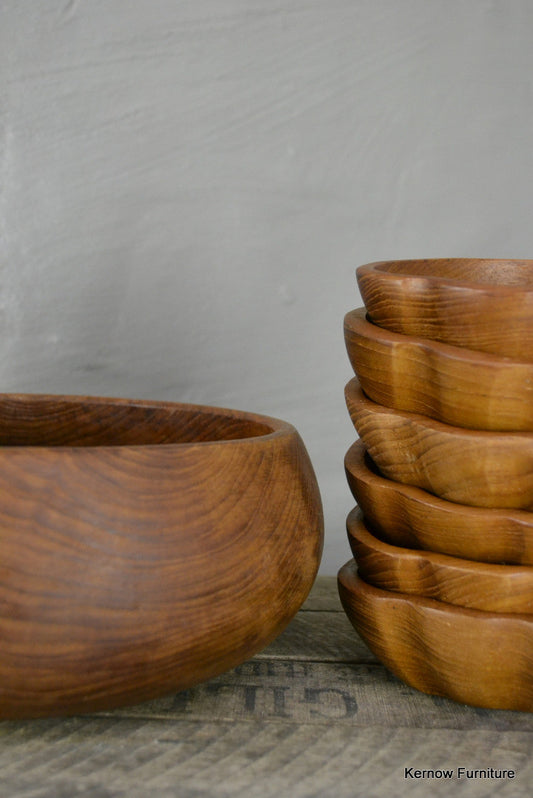 Teak Bowl & 6 Small Bowls - Kernow Furniture