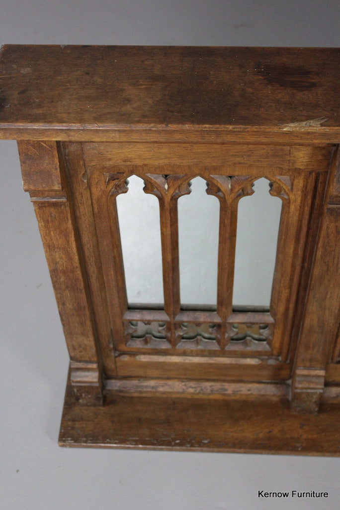 Victorian Oak Gothic Alter Overmantle Mirror - Kernow Furniture