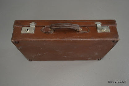 Antique Brown Leather Suitcase & Cover - Kernow Furniture