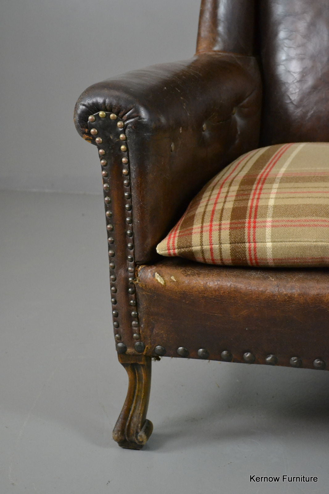 Antique Brown Leather Armchair - Kernow Furniture