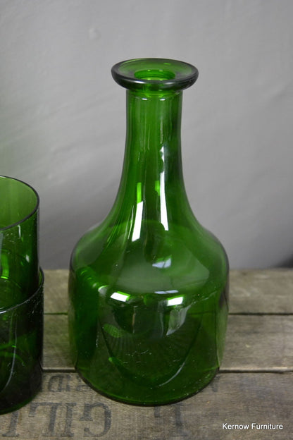 Green Glass Decanter & 4 Tumblers - Kernow Furniture