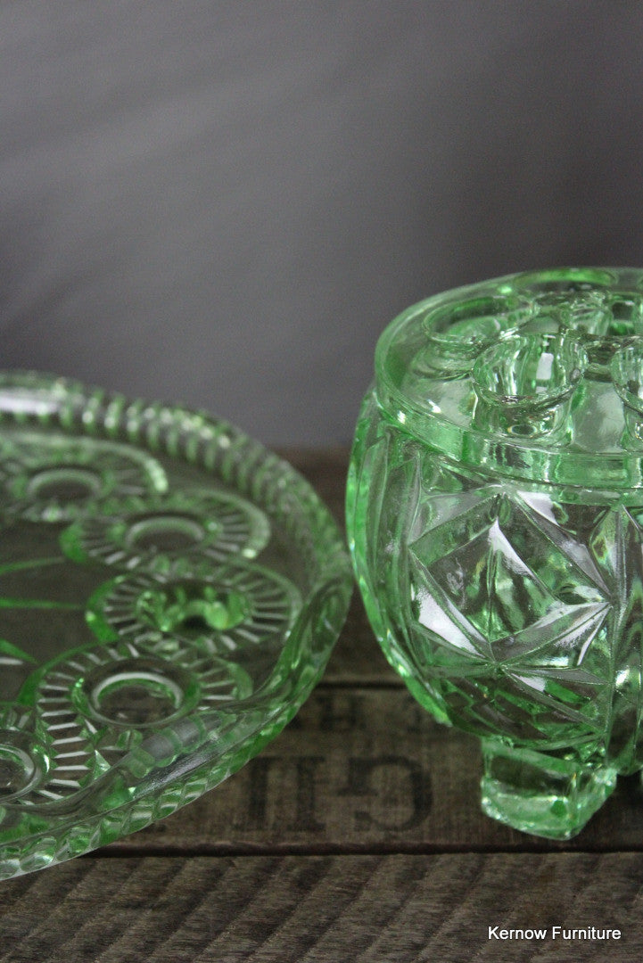 Vintage Green Glass Posy Bowl & Cake Stand - Kernow Furniture