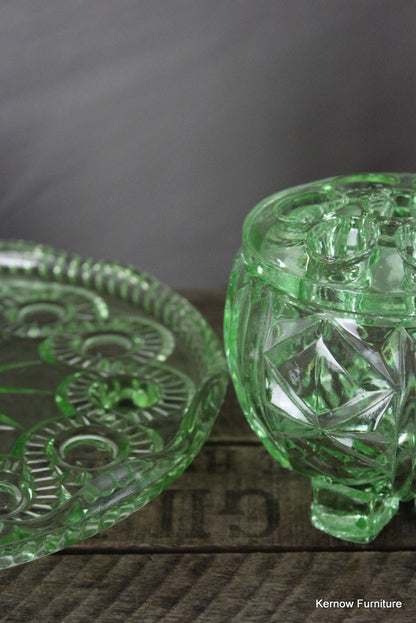 Vintage Green Glass Posy Bowl & Cake Stand - Kernow Furniture