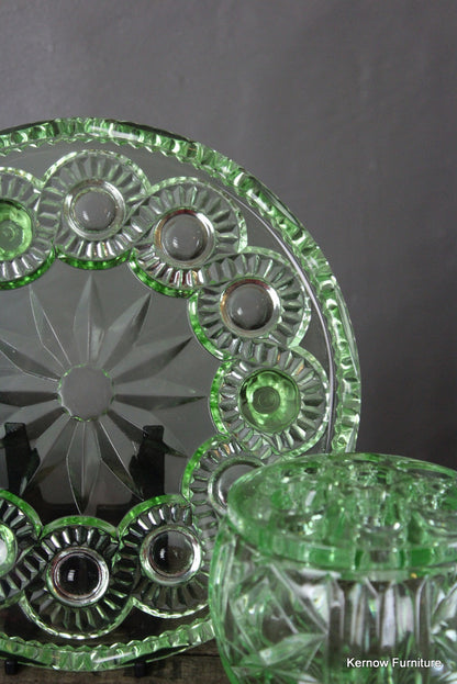 Vintage Green Glass Posy Bowl & Cake Stand - Kernow Furniture