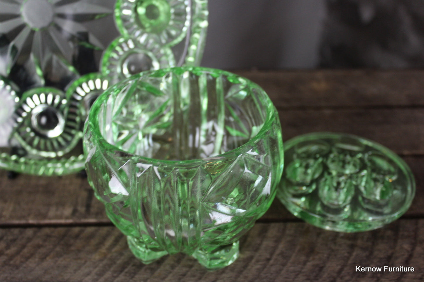 Vintage Green Glass Posy Bowl & Cake Stand - Kernow Furniture