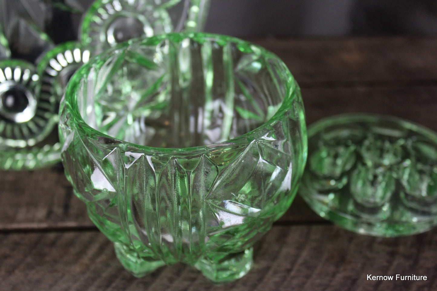 Vintage Green Glass Posy Bowl & Cake Stand - Kernow Furniture