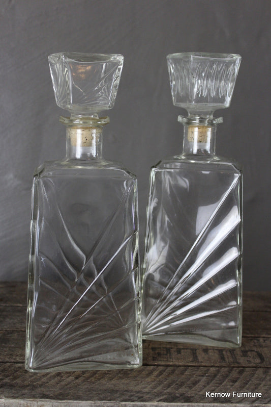 Pair Retro Glass Decanters - Kernow Furniture