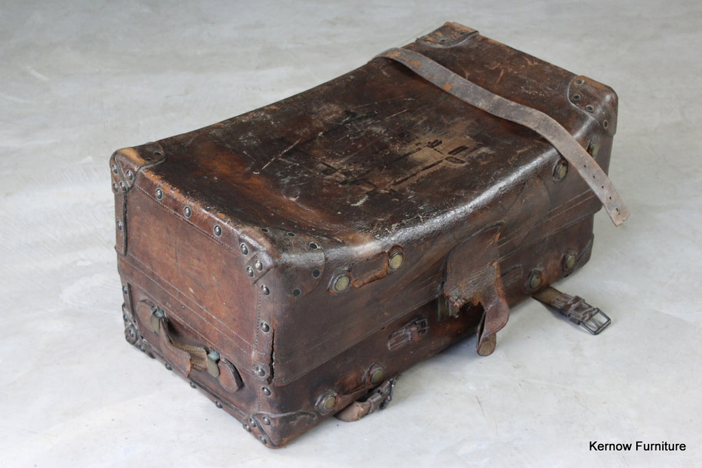 Victorian Brown Leather Trunk - Kernow Furniture