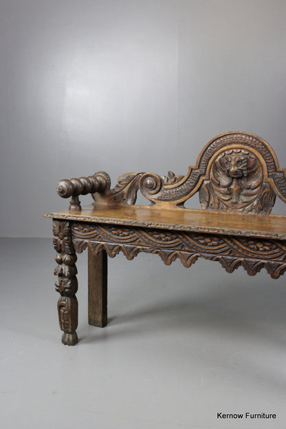 Carved Oak Bench - Kernow Furniture