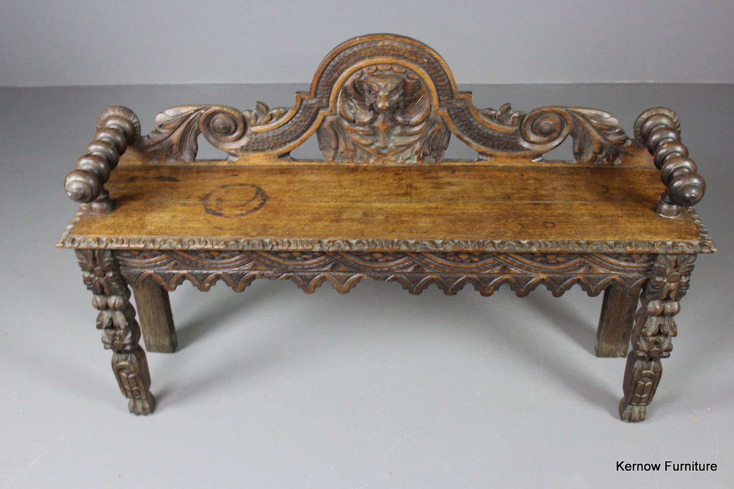 Carved Oak Bench - Kernow Furniture