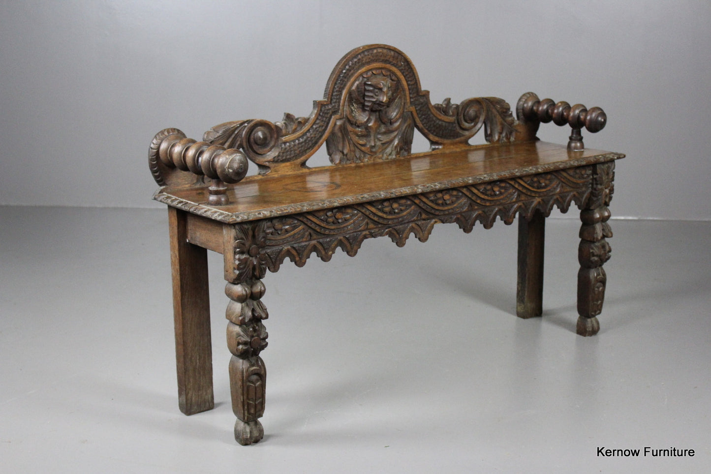 Carved Oak Bench - Kernow Furniture