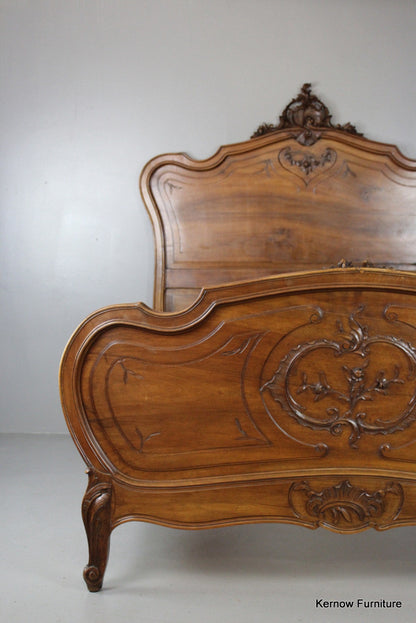 Antique Louis XV Style Ornate Walnut French Bed - Kernow Furniture