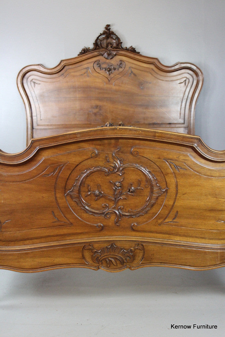 Antique Louis XV Style Ornate Walnut French Bed - Kernow Furniture