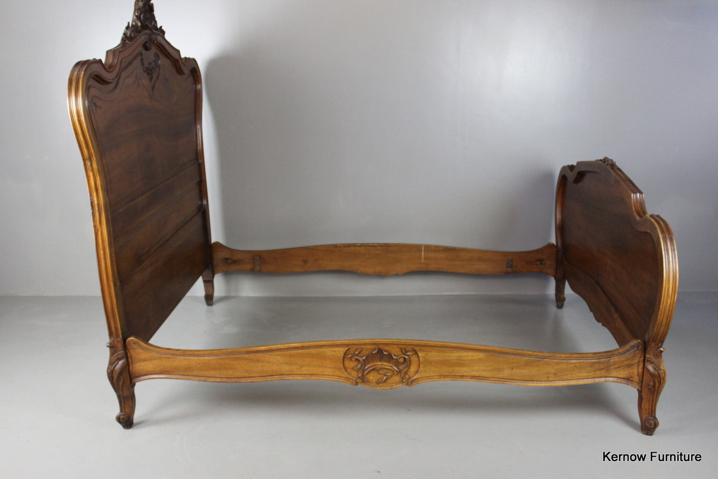 Antique Louis XV Style Ornate Walnut French Bed - Kernow Furniture