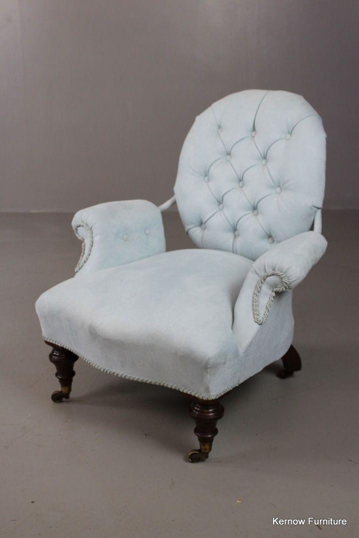 Antique Blue Upholstered Armchair - Kernow Furniture