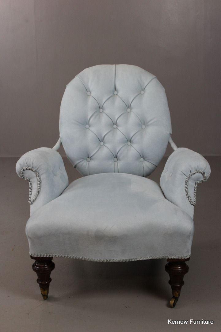 Antique Blue Upholstered Armchair - Kernow Furniture